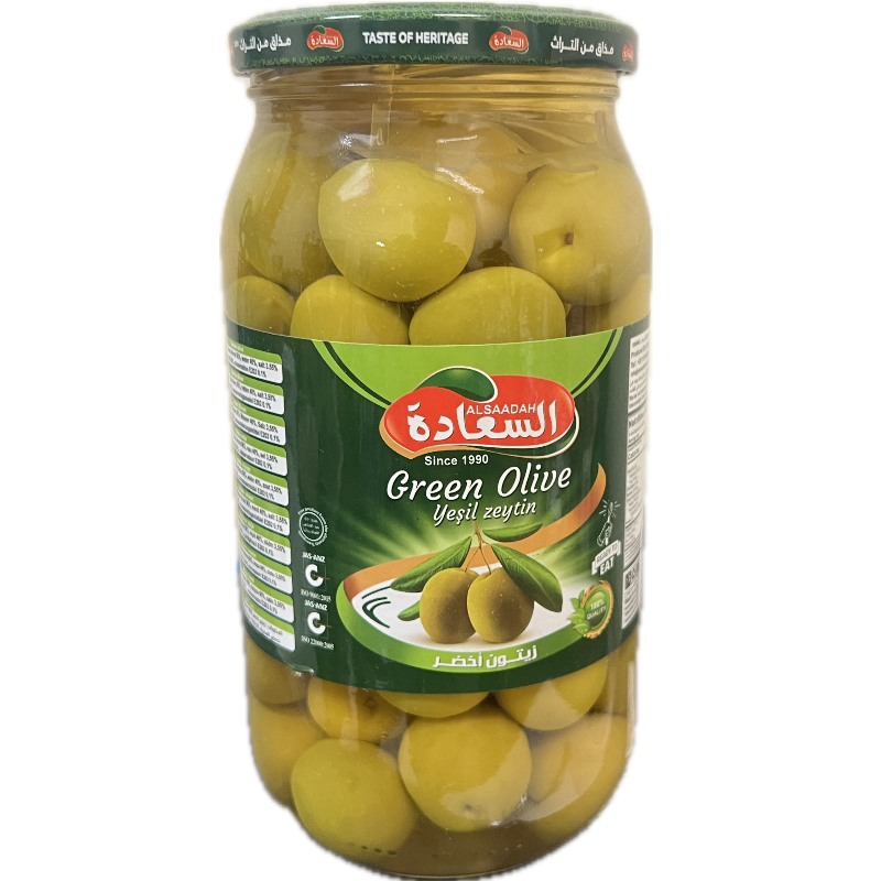 Al Saadah Green Olives Sliced 1300gx6 Glass Jar Main Image